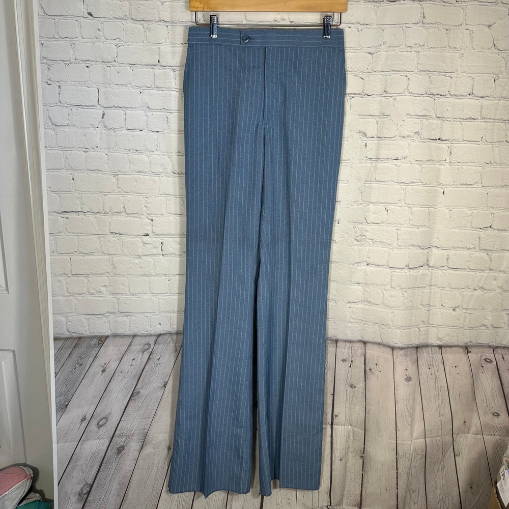 Michael Gray Ltd Vintage Blue Pinstripe Trousers Mens 29 Polyester 70s